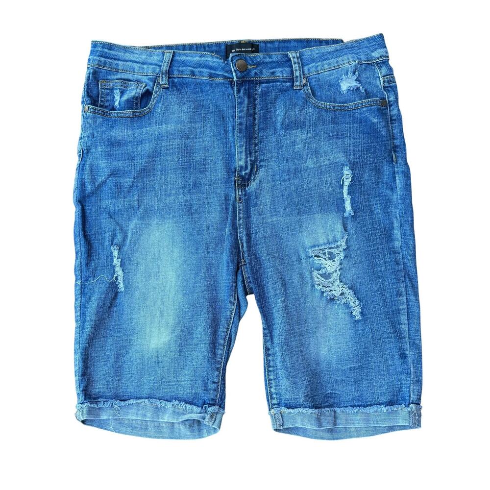 The Style Between Us High Rise Distressed Denim Bermuda Shorts Medium Wash 18
